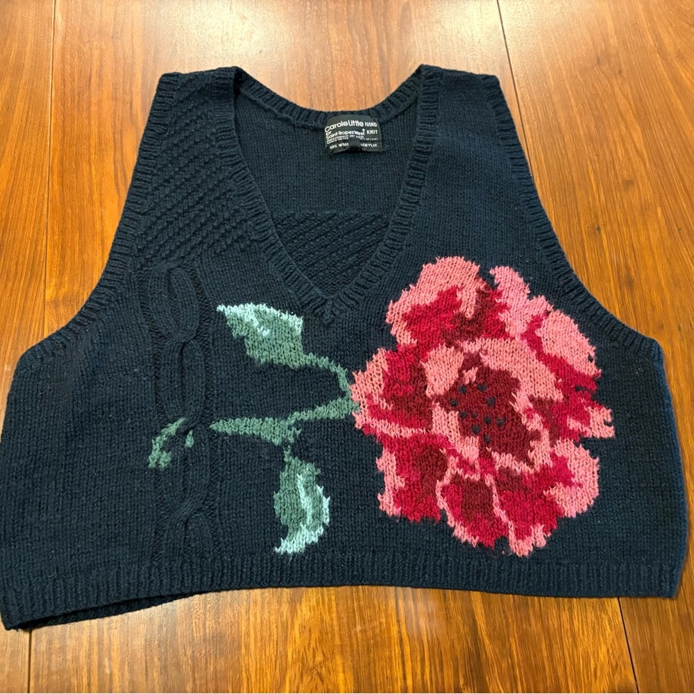 Carole Little Black Knit Vest with Flower